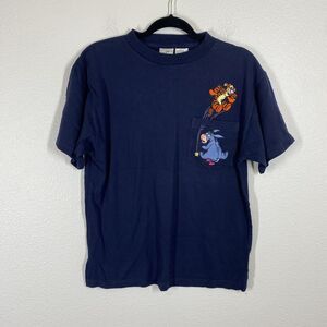 Disney Store T-Shirt Medium Tigger Eeyore Embroidered Blue Short Sleeve Top
